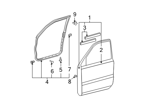 2004 Lexus RX330 Front Door Door Weatherstrip Retainer Diagram for 67867-48010