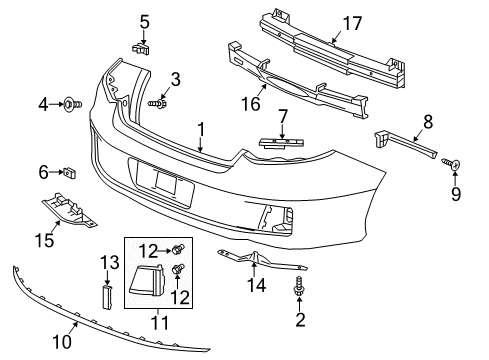 2014 Honda Accord Rear Bumper Cover, R. RR. Bumper Diagram for 71507-T3L-A00