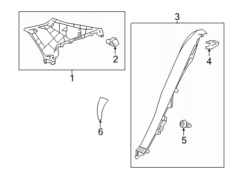 2017 Toyota Prius Interior Trim - Quarter Panels Lock Pillar Trim Diagram for 62551-47020-C0