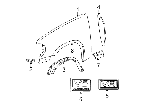 2000 Ford Explorer Fender & Components, Exterior Trim Inner Shield Diagram for XL2Z-16102-AA