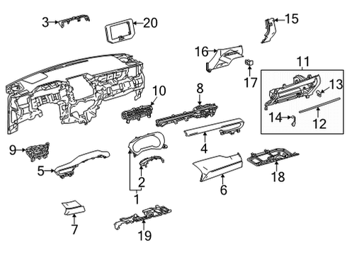 2021 Toyota Venza Cluster & Switches, Instrument Panel Dash Pad Diagram for 55475-48150-C1