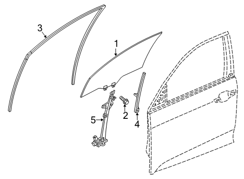 2020 Honda Civic Front Door Sash L, FR Door Center Diagram for 72271-TBA-A01