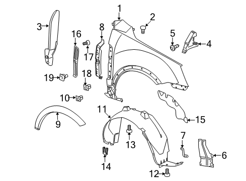 2009 Saturn Vue Fender & Components, Exterior Trim Fender Liner Diagram for 22890046