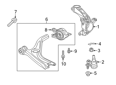 2019 Honda Clarity Front Suspension Components, Lower Control Arm, Stabilizer Bar Bracket, Front Compliance Diagram for 51395-TRT-A01