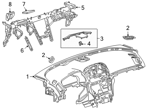 2011 Buick Regal Cluster & Switches, Instrument Panel Defroster Grille Diagram for 13279238