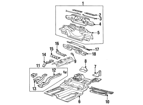 1995 Buick Riviera Rear Body Panel, Floor & Rails Panel Kit, Rear Compartment Floor Diagram for 12374401