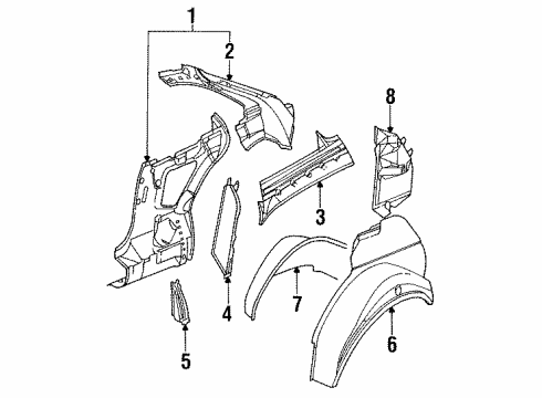 1994 BMW 840Ci Inner Structure - Quarter Panel Left Rear Inner Wheelhouse Diagram for 41148108477