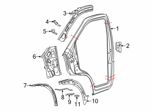2015 Ram ProMaster 2500 Aperture Panel, Hinge Pillar BAFFLE-A Pillar Diagram for 68109643AA