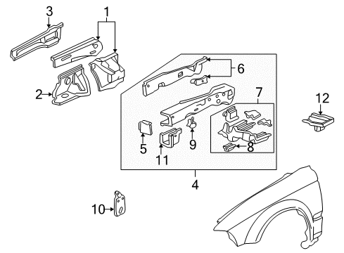 1999 Honda Civic Structural Components & Rails Housing, R. FR. Shock Absorber Diagram for 60650-S01-A01ZZ