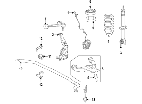 2021 Ford F-150 Suspension Components, Lower Control Arm, Upper Control Arm, Ride Control, Stabilizer Bar Coil Spring Diagram for JL3Z-5310-L