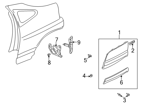 2002 Honda Insight Exterior Trim - Quarter Panel Fender, L. RR. (Inner) Diagram for 74591-S3Y-000
