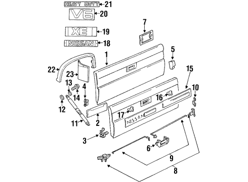 1995 Nissan Pickup Tail Gate, Exterior Trim Back Door Lock Assembly Right Diagram for 90502-01G0A