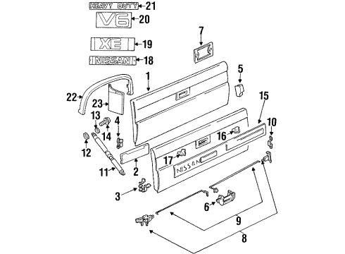 1994 Nissan D21 Tail Gate, Exterior Trim Stay Assembly-Back Door Diagram for 90460-01G00