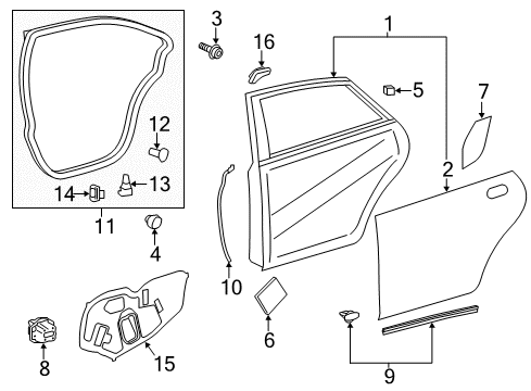 2018 Lexus ES300h Rear Door Panel, Rear Door, Outside Diagram for 67114-06180