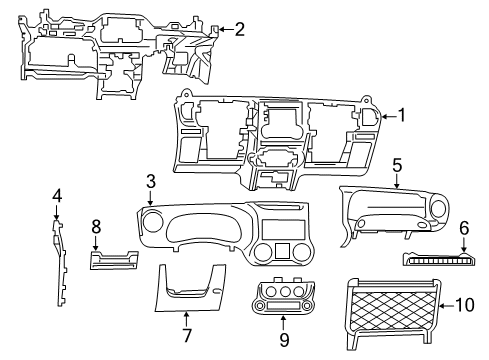 2012 Jeep Wrangler Instrument Panel Bezel-Instrument Panel Diagram for 1PJ28DX9AC