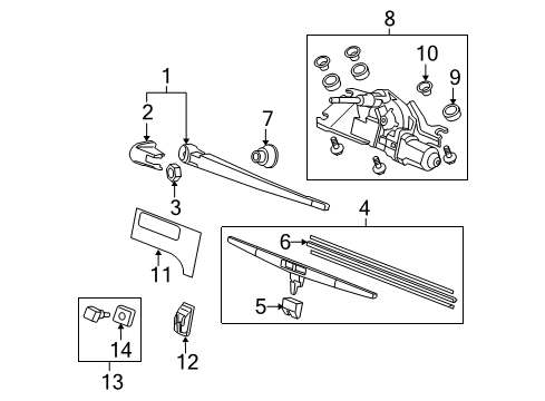 2011 Honda Pilot Wiper & Washer Components Nozzle, Rear Windshield Washer Diagram for 76850-SZA-A01