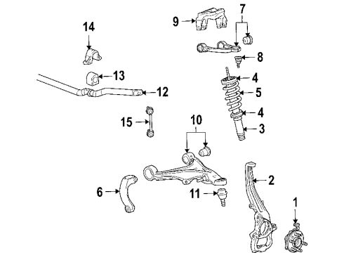 2004 Cadillac SRX Front Suspension Components, Lower Control Arm, Upper Control Arm, Ride Control, Stabilizer Bar Knuckle Diagram for 25998393