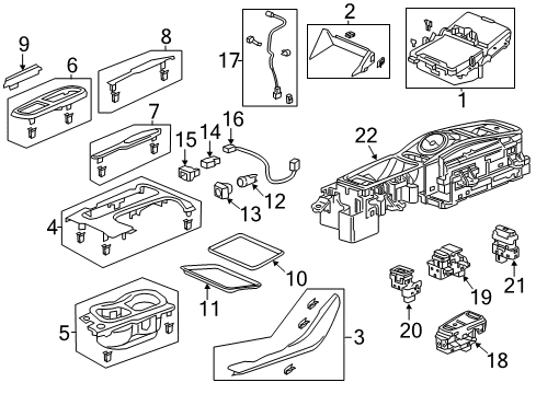 2018 Acura TLX Center Console Switch Sub-Assembly Diagram for 54100-TZ3-A85