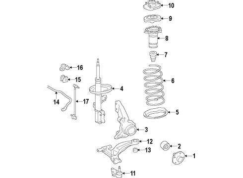 2012 Honda Civic Front Suspension Components, Lower Control Arm, Stabilizer Bar Seat, FR. Spring (Upper) Diagram for 51688-TR0-A01