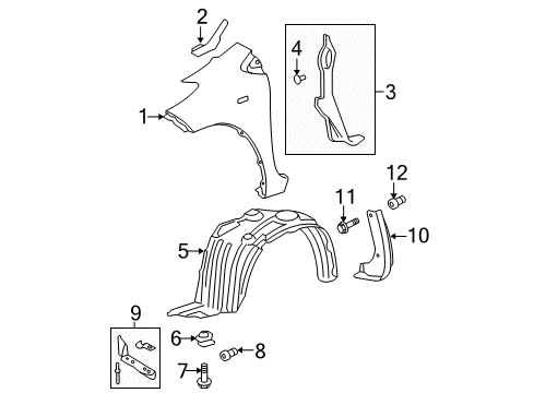 2010 Toyota Yaris Fender & Components, Exterior Trim Fender Liner Diagram for 53876-52180