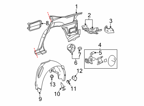 2004 Pontiac Grand Prix Quarter Panel & Components Wheelhouse Liner Diagram for 10344813