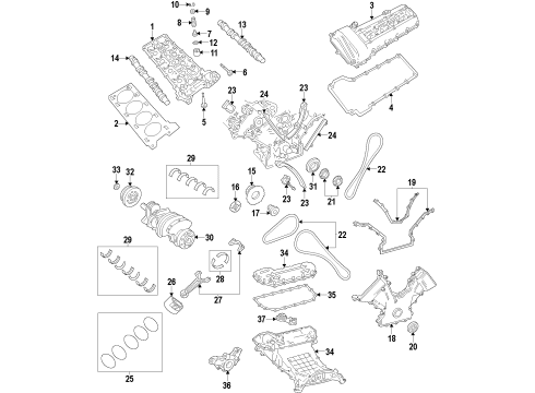 2001 Lincoln LS Engine Parts, Mounts, Cylinder Head & Valves, Camshaft & Timing, Oil Cooler, Oil Pan, Oil Pump, Crankshaft & Bearings, Pistons, Rings & Bearings Upper Spring Retainer Diagram for XW4Z-6514-AA