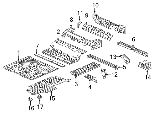 2020 Honda Ridgeline Floor & Rails Panel, Middle Floor Diagram for 65511-T6Z-A00ZZ