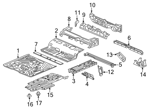 2020 Honda Ridgeline Floor & Rails Crossmember B, Front Diagram for 65120-TZ5-A00ZZ