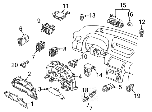 2003 Infiniti G35 Cluster & Switches, Instrument Panel Switch Assy-Mirror Control Diagram for 25570-AM600