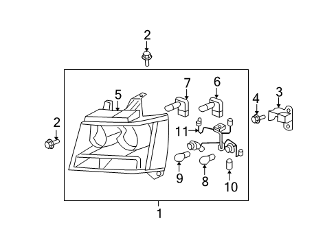 2009 Chevrolet Suburban 2500 Headlamps Composite Assembly Diagram for 15861026