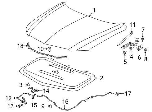 2020 Cadillac XT6 Hood & Components Support Strut Diagram for 84274910