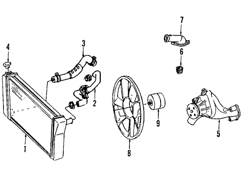 1989 Chevrolet Corvette Cooling System, Radiator, Water Pump, Cooling Fan Radiator Diagram for 3049535