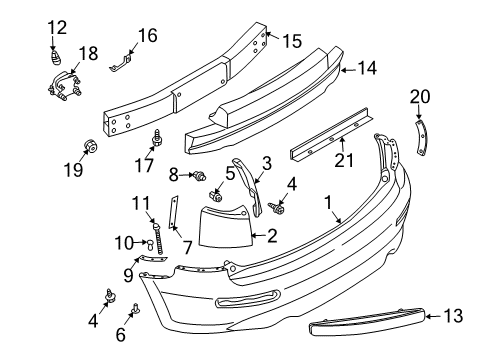 2004 Infiniti FX45 Rear Bumper Nut Diagram for 01221-00441