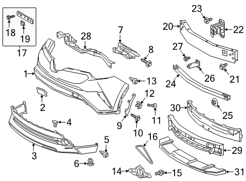 2018 Toyota C-HR Front Bumper Cover Support Diagram for 52029-10050