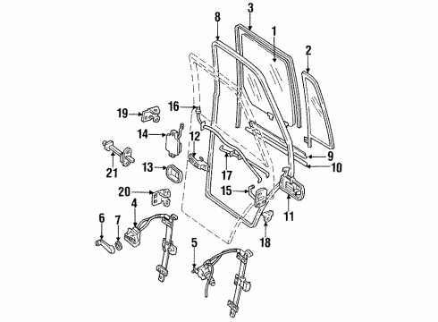 1996 Honda Passport Rear Door - Glass & Hardware Handle, Left Rear Door (Outer) (Primer) Diagram for 8-97095-390-1