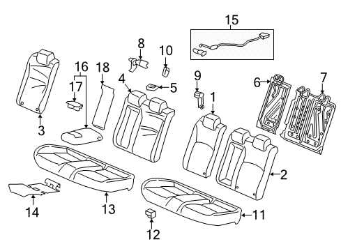 2018 Honda Civic Rear Seat Components Pad, Rear Seat Cushion Diagram for 82137-TEG-A41