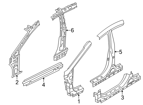 2017 Hyundai Azera Center Pillar, Hinge Pillar, Rocker Panel Assembly-Side Sill Inner, LH Diagram for 65170-3V101