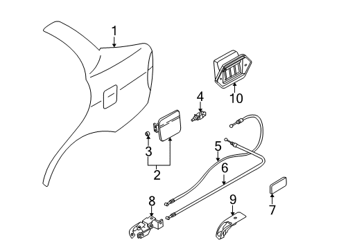 2002 Kia Spectra Trunk Cable-Filler Lid Diagram for 0K2A156880A