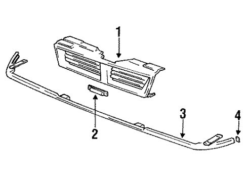 1993 Mitsubishi Precis Grille & Components Pad-Transverse Filler Front, RH Diagram for 86388-24300