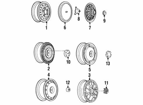 1993 Buick Riviera Wheels, Covers & Trim Wheel Rim, Aluminum Diagram for 3635380