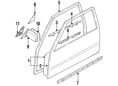 1988 Nissan Sentra Door & Components, Outside Mirrors, Exterior Trim Mirror Assembly LH Diagram for 96302-61A22