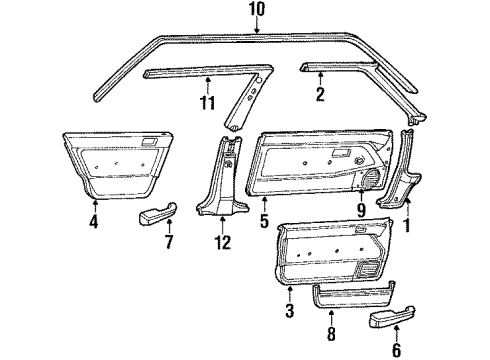 1985 Honda Civic Interior Trim Lining Assy., R. Center Pillar(Upper) *Y8L* (WARM WHITE) Diagram for 73827-SB4-670ZA