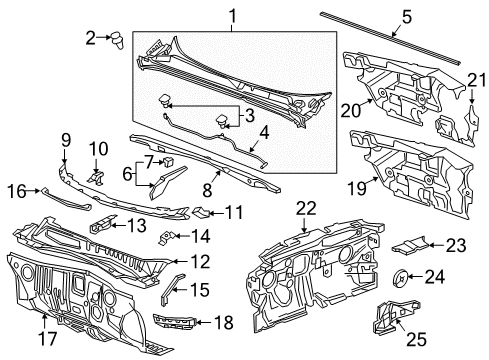 2019 Chevrolet Malibu Cowl Rear Weatherstrip Diagram for 23295859