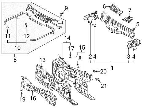 2002 Lexus LS430 Cowl Insulator Assy, Dash Panel Diagram for 55210-50090