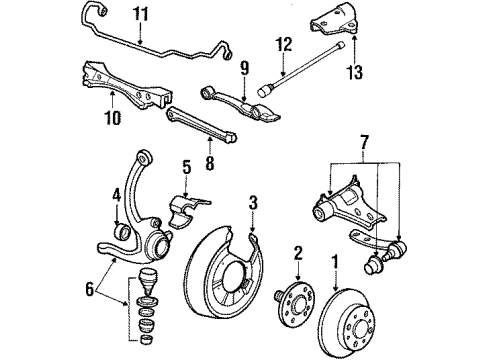 1990 Honda Prelude Rear Suspension Components, Lower Control Arm, Upper Control Arm, Stabilizer Bar Splash Guard, Left Rear Diagram for 43253-SF1-974