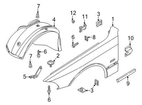 1998 BMW 528i Fender & Components, Exterior Trim Moulding Fender Front Left Diagram for 51131977603