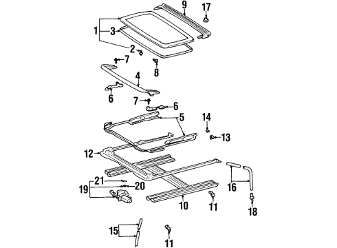 2000 Chevrolet Prizm Sunroof Cable, Sun Roof Actuator Diagram for 88973164