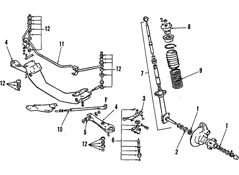 1984 Nissan Maxima Front Suspension Components, Lower Control Arm, Stabilizer Bar Strut Mounting Insulator Assembly Diagram for 54320-S5000