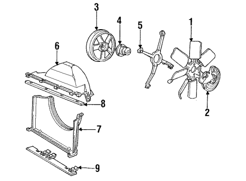 1994 Cadillac Fleetwood Cooling System, Radiator, Water Pump, Cooling Fan Bracket, Engine Coolant Fan Diagram for 22135366