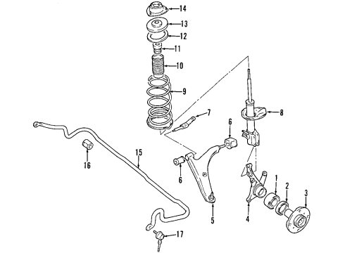 1995 Geo Metro Front Suspension Components, Lower Control Arm, Stabilizer Bar Steering Knuckle Diagram for 30013291